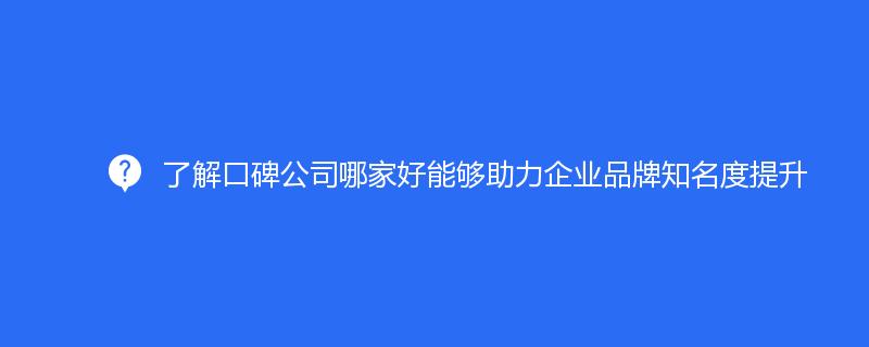 了解口碑公司哪家好能够助力企业品牌知名度提升